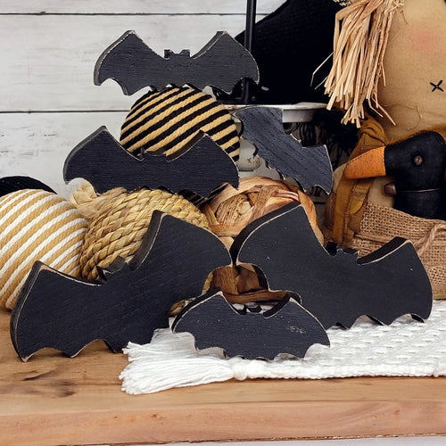 Halloween black bat wood cutout chunky shelf sitters.