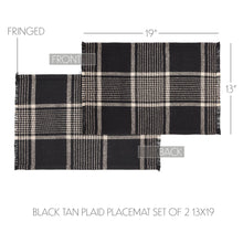 Load image into Gallery viewer, Black and Tan Tartan Plaid Woven Placemat Set.
