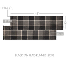 Load image into Gallery viewer, 12 x 48  black and tan plaid table runner
