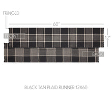 Load image into Gallery viewer, 12 x 60  black and tan plaid table runner
