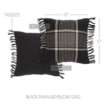 Load image into Gallery viewer, black and tan plaid pillow 12&quot; size.
