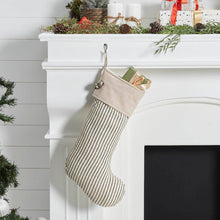 Load image into Gallery viewer, Classic charcoal black ticking stripe Christmas stocking.
