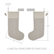 Load image into Gallery viewer, Charcoal ticking stripe stocking size information.
