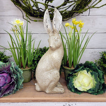 Load image into Gallery viewer, Chippy white distressed cottage rabbit statue.
