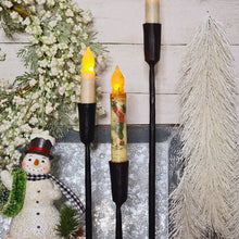Load image into Gallery viewer, Christmas cheer primitive wax dipped grungy timer taper candle.
