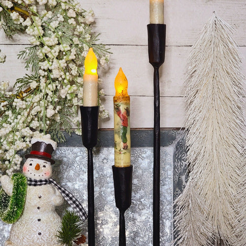 Christmas cheer primitive wax dipped grungy timer taper candle.