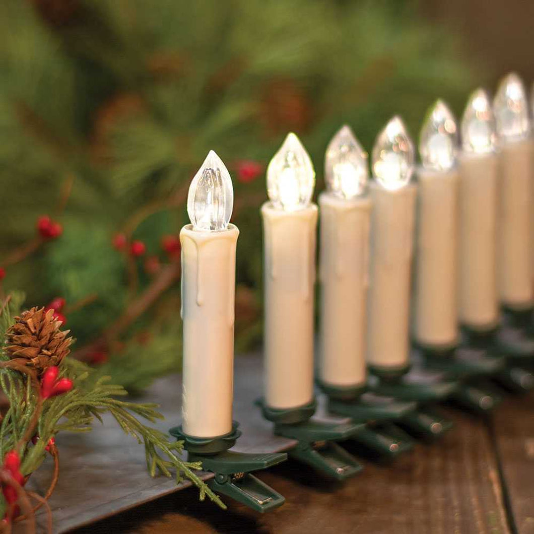 Ivory clip on candle Christmas tree lights with remote.