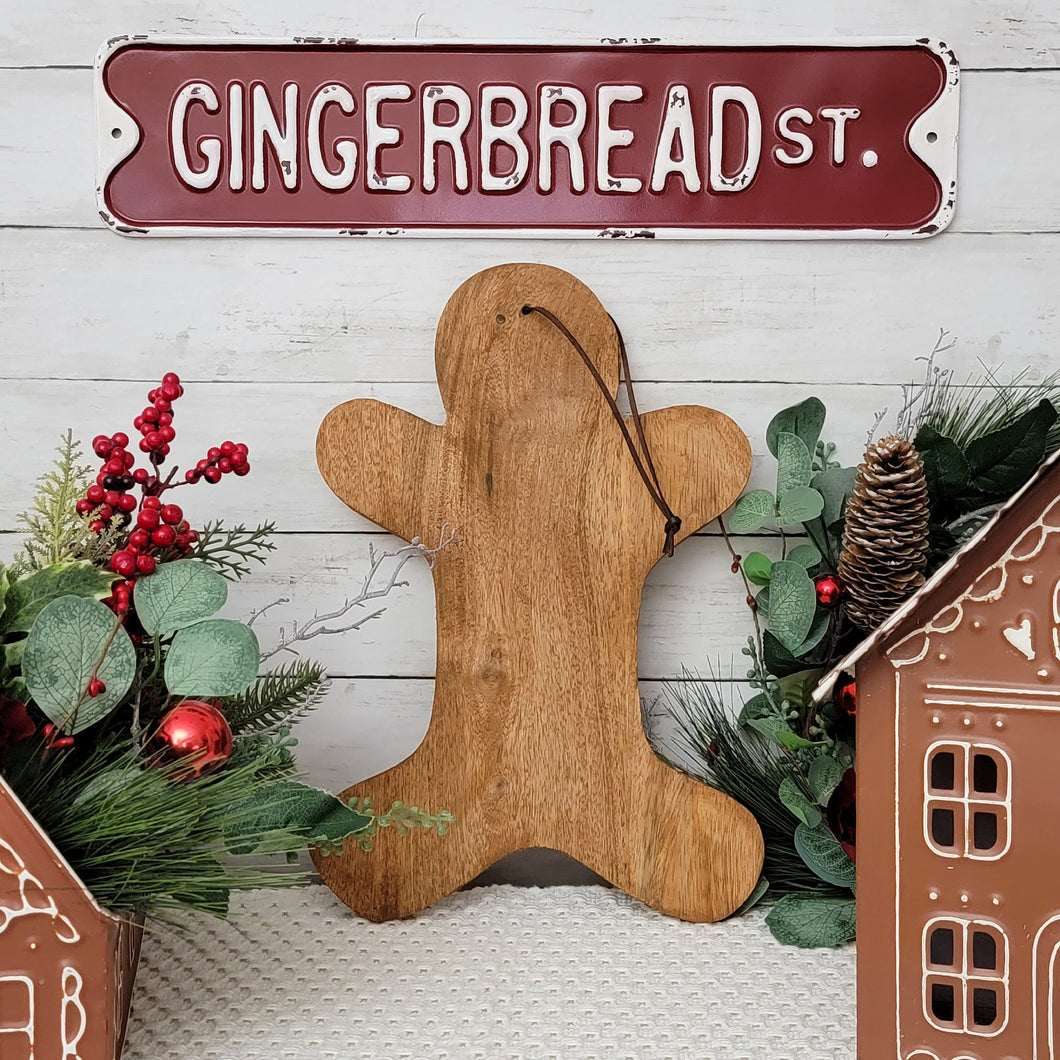Gingerbread St. sign and wood cutting board.