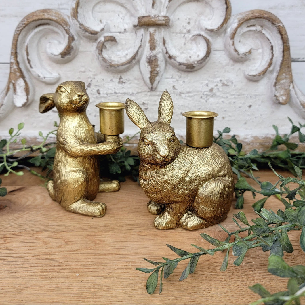 Gold bunny taper candle holder set.