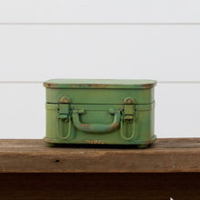Load image into Gallery viewer, Green metal stuitcase style decorative storage box.
