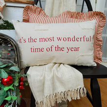 Load image into Gallery viewer, Shabby chic cottage Christmas &quot;It&#39;s The Most Wonderful Time Of The Year&quot; Throw Pillow.
