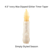 Load image into Gallery viewer, 4.5&quot; Ivory wax dipped glitter primitive battery candle.
