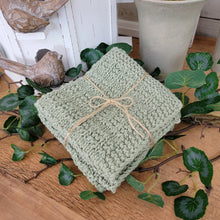 Load image into Gallery viewer, Soft textured knit crochet sage dish cloth set.
