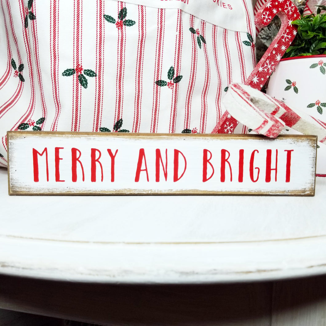 Merry and Bright Wood Block Sign Sitter