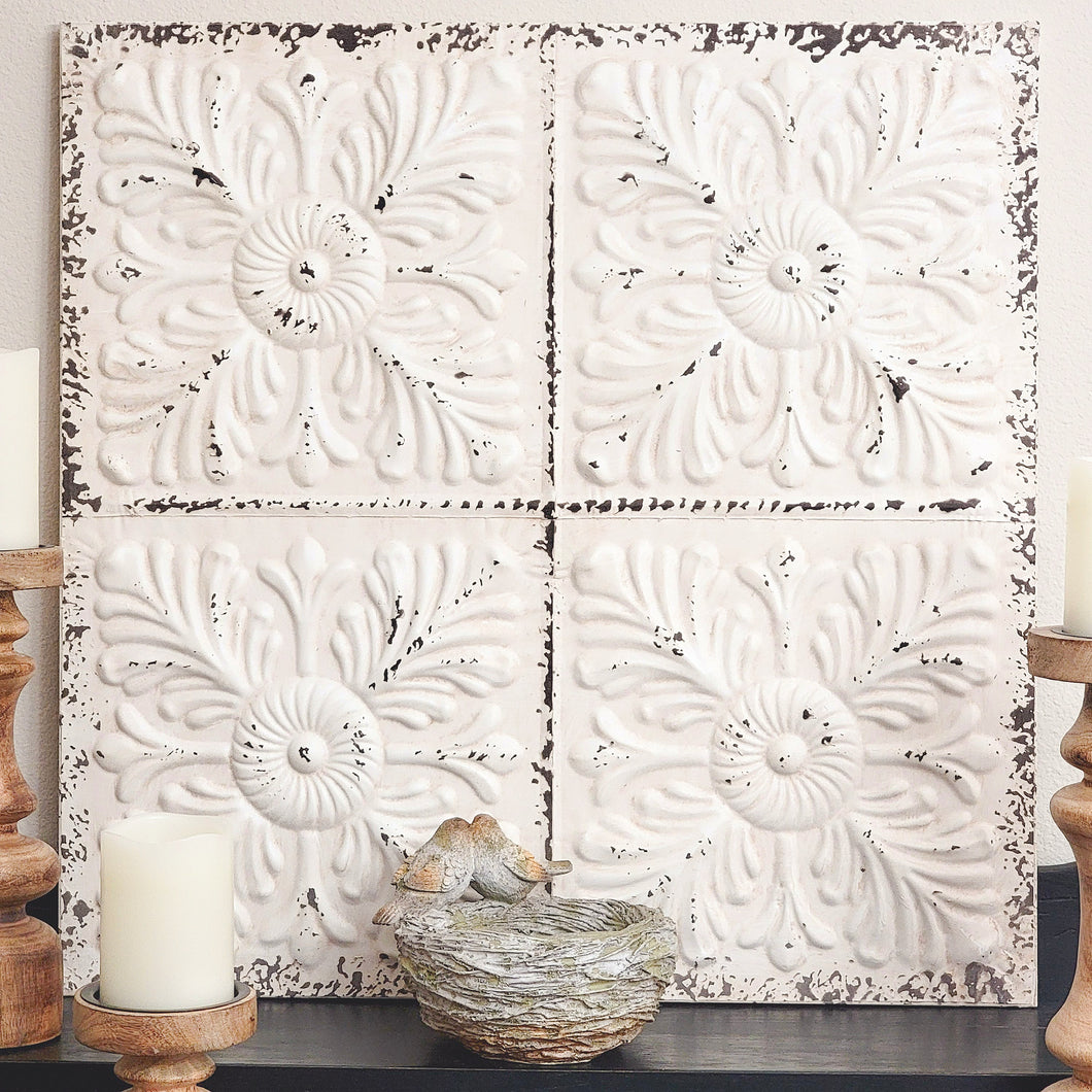 Vintage Inspired Chippy White Architectural Metal Wall Tile