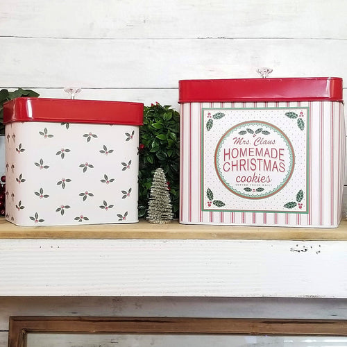 Vintage-Inspired Mrs. Claus Homemade Christmas Cookies and Mistletoe Canister Set.