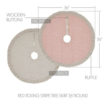 Load image into Gallery viewer, Red ticking stripe tree skirt measurement.
