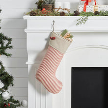 Load image into Gallery viewer, Classic farmhouse red ticking stripe Christmas stocking.
