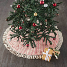 Load image into Gallery viewer, Vintage-Inspired Red Ticking Stripe 48 inch Christmas Tree Skirt.
