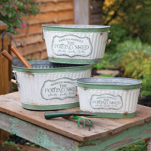 Antique cottage set of three potting shed garden buckets