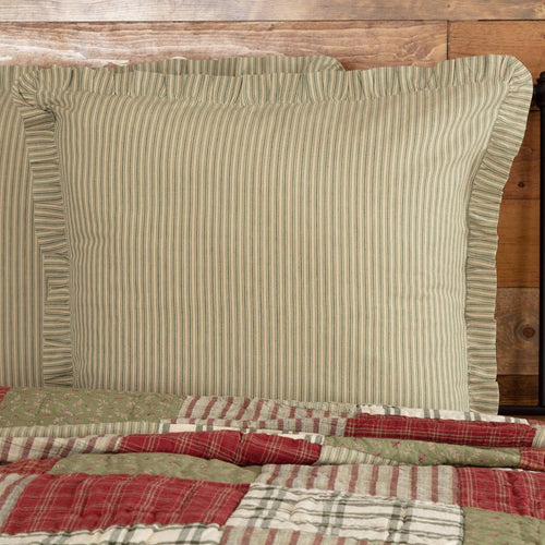 Sage greenticking stripe Euro sham bedding pillow cover.