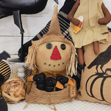 Load image into Gallery viewer, Primitive Scarecrow Pete tabletop fall decor accent.
