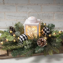 Load image into Gallery viewer, Snowflake lantern winter pine centerpiece.
