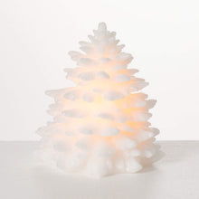 Load image into Gallery viewer, Snowy Christmas pine tree flameless wax led candle.

