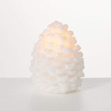 Load image into Gallery viewer, Snowy white glittered pinecone flameless led candle.
