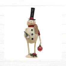 Load image into Gallery viewer, Sprinkles the primitive fabric stuffed snowman figure.
