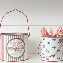 Load image into Gallery viewer, St. Nick&#39;s Candu Co candy cane vintage inspired pail bucket set.
