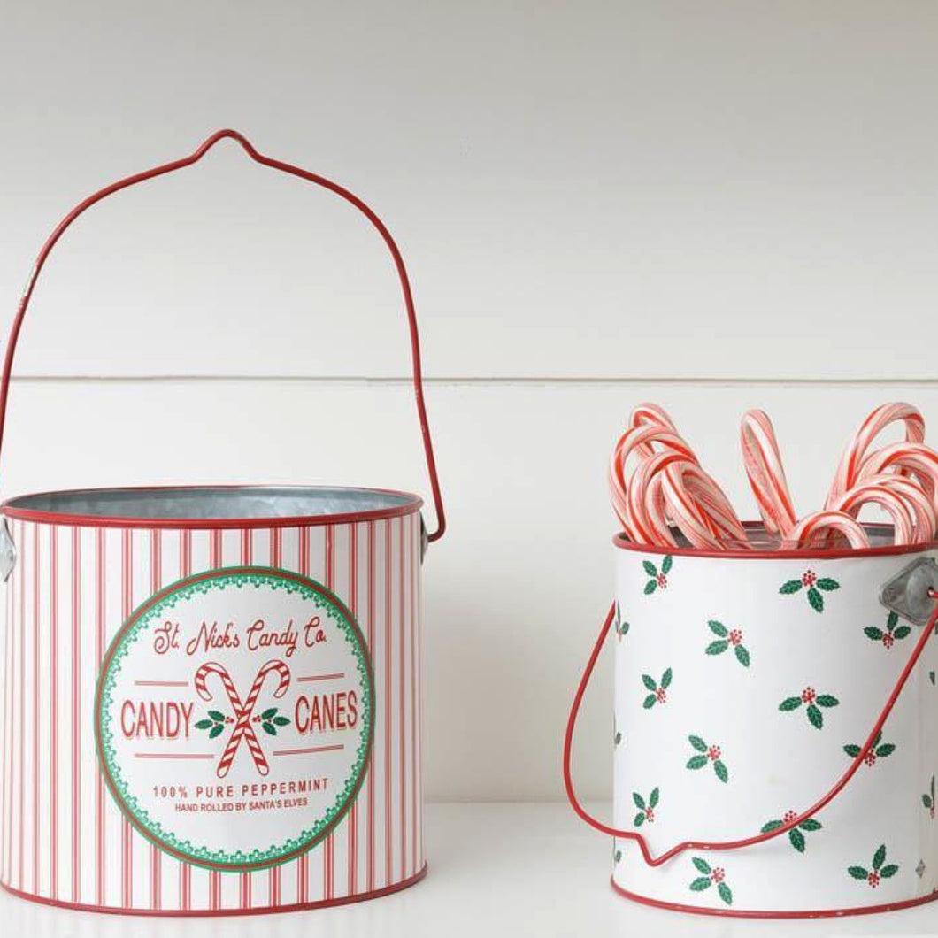 St. Nick's Candu Co candy cane vintage inspired pail bucket set.