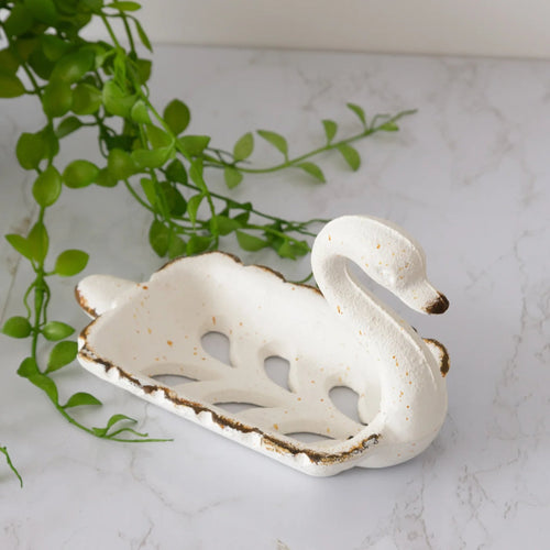Rustic French cottage cast iron swan soap dish