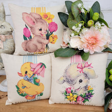 Load image into Gallery viewer, Vintage spring greetings Easter pillows.
