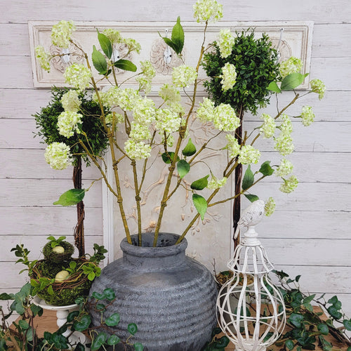 White and Limelight Snowball Hydrangea Faux woodsy stem.
