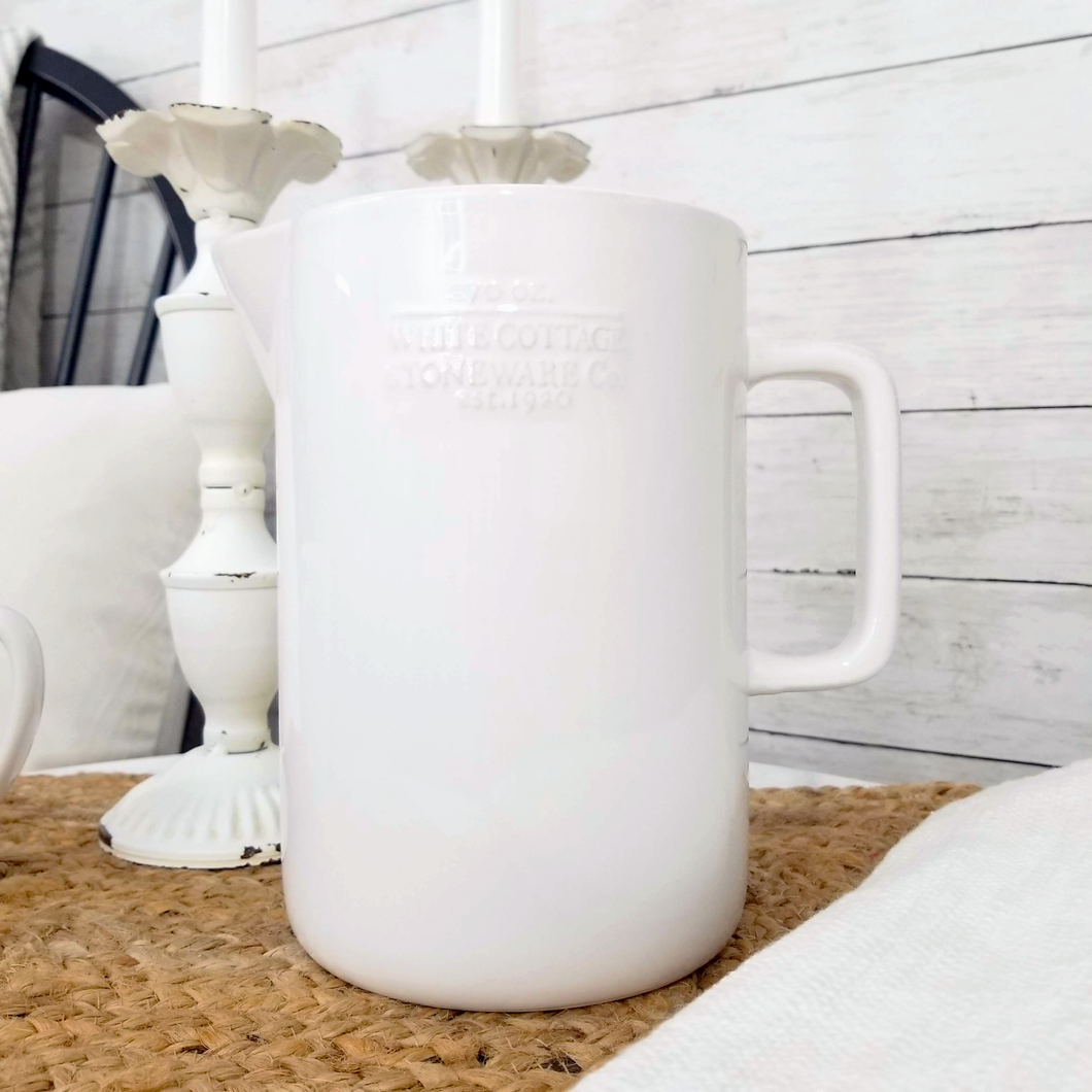 White Cottage Ceramic Pitcher Vase