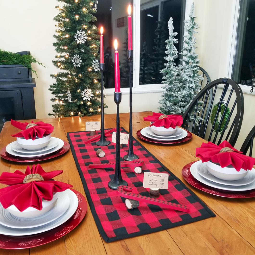 Reversible Black and White or Red and Black Buffalo Plaid Table Runner