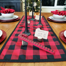 Load image into Gallery viewer, Reversible Black and White or Red and Black Buffalo Plaid Table Runner
