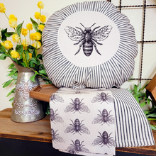 Load image into Gallery viewer, Round Pleated Bee Pillow Black and White

