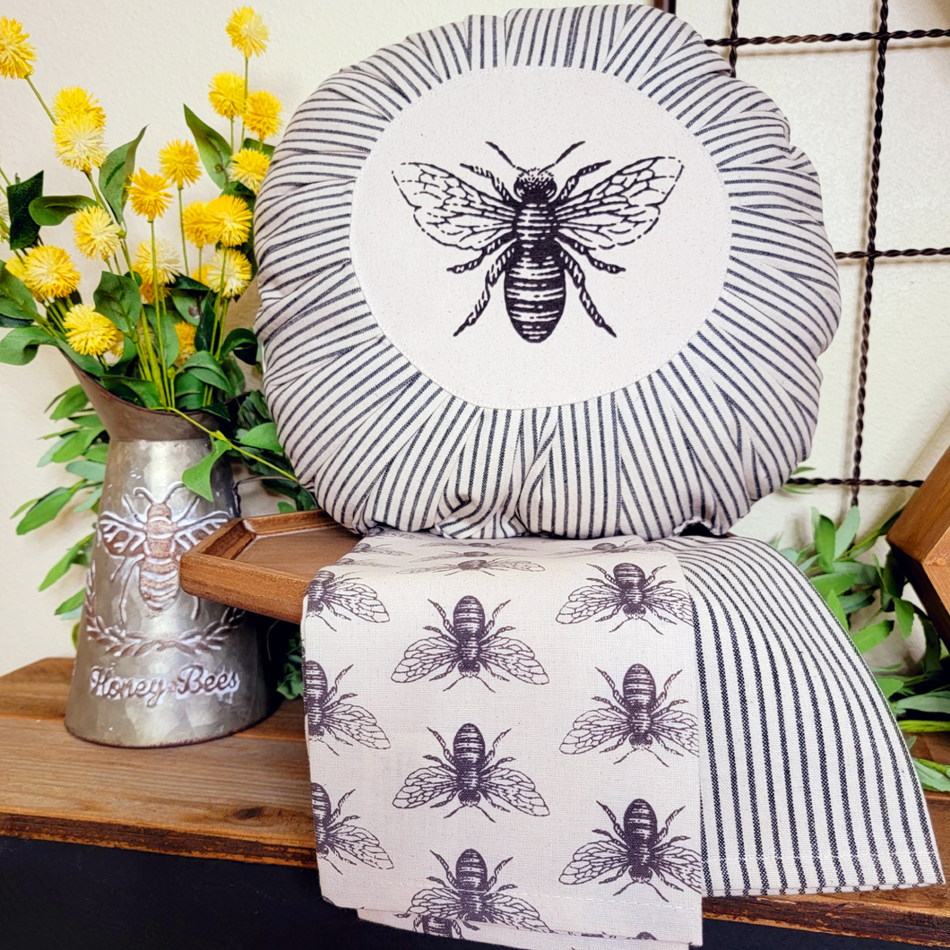 Round Pleated Bee Pillow Black and White