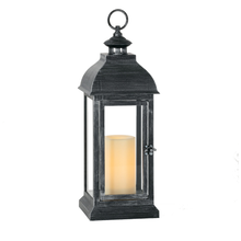 Load image into Gallery viewer, Rustic Black Lantern with Flameless Pillar Candle 17.5&quot;
