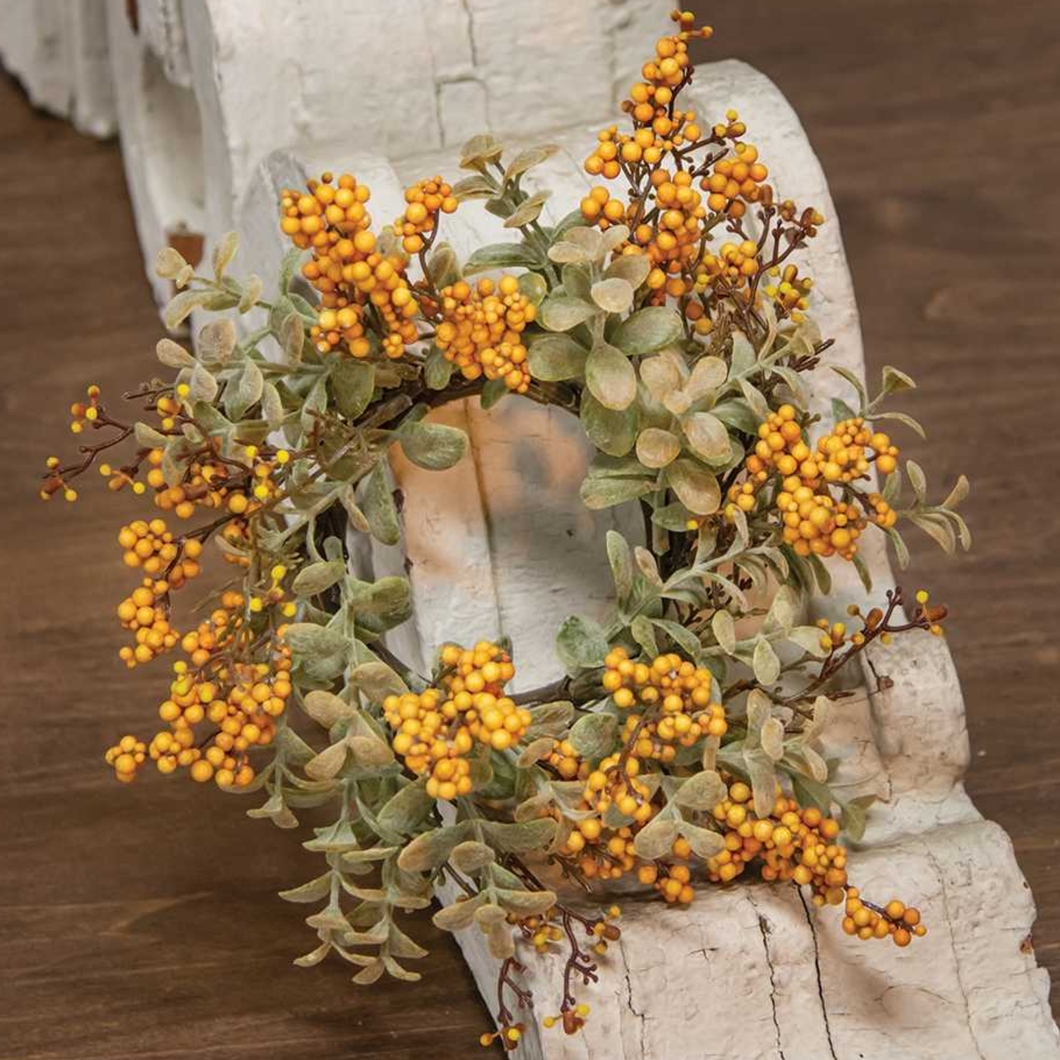 Mustard Pebble Creek Candle Ring Wreath