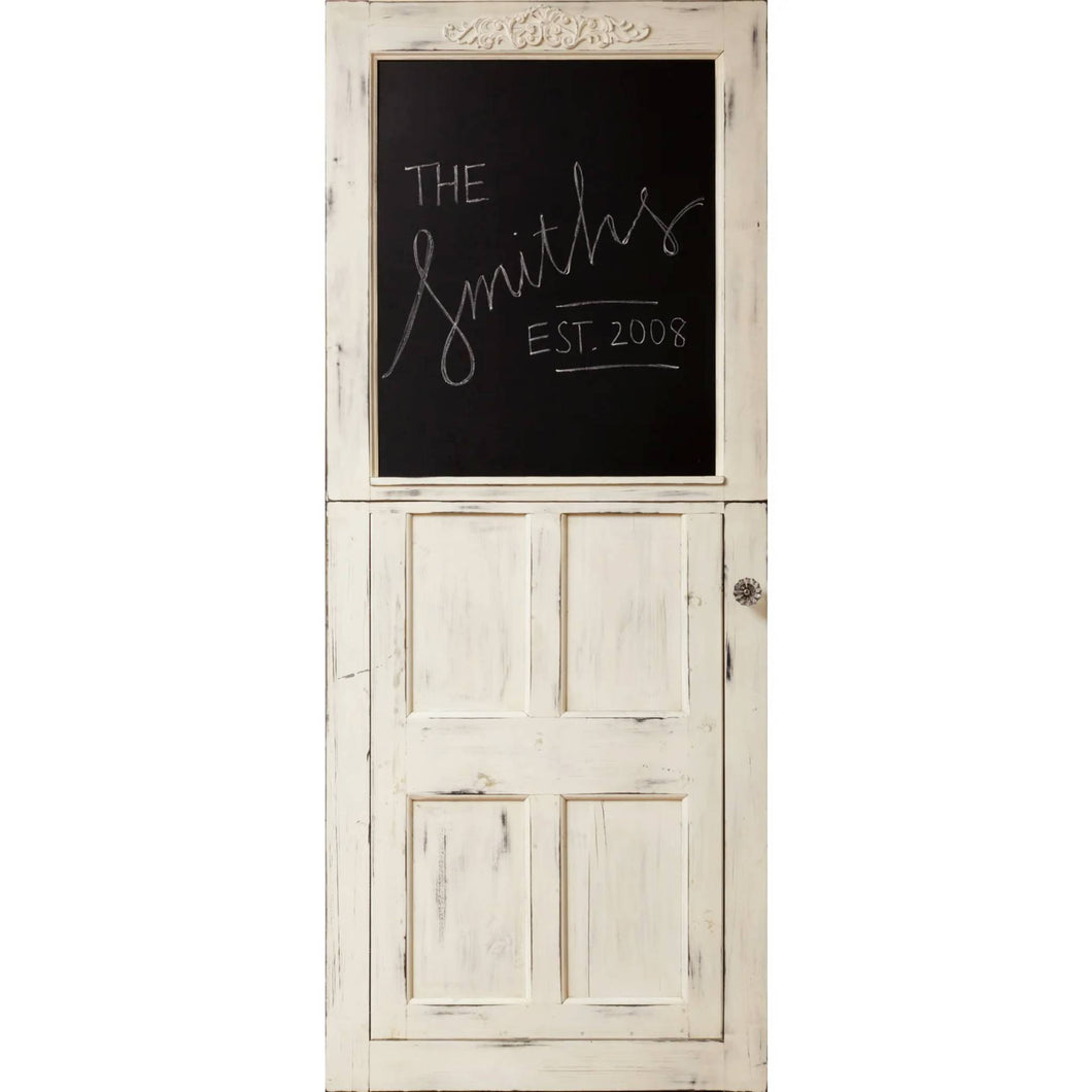 Antique farmhouse inspired chalkboard door with crystal knob
