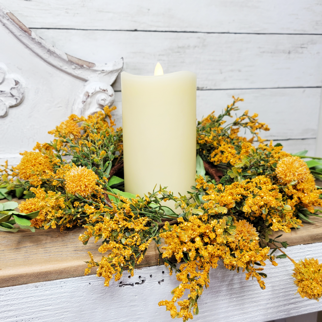 Deep Yellow Billy Button Mini Wreath Candle Ring