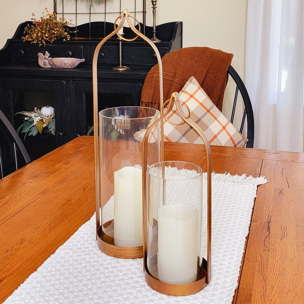 Copper and Glass Hurricane Pillar Candle Holder