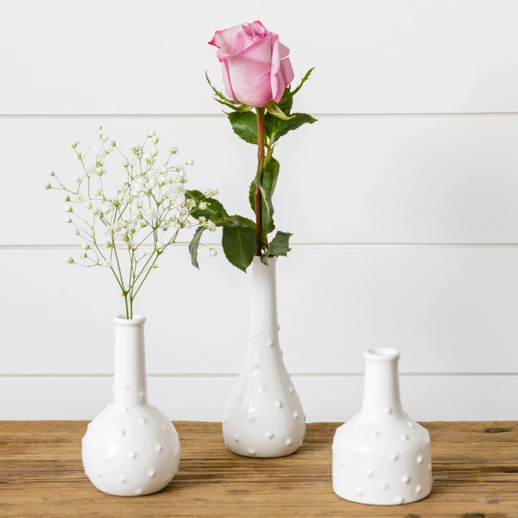 Vintage Inspired Ceramic Hobnail Bud Vase Set