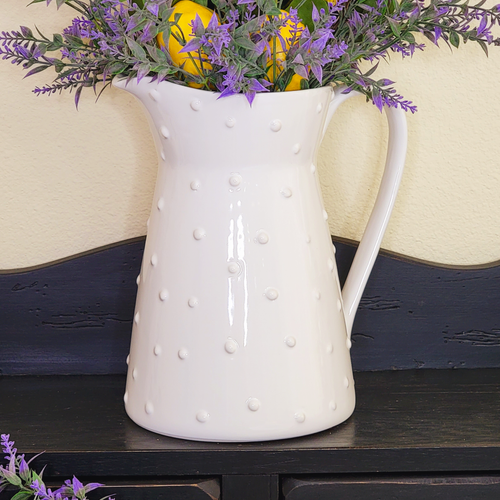 Vintage Inspired White Ceramic Hobnail Design Textured Pitcher Vase