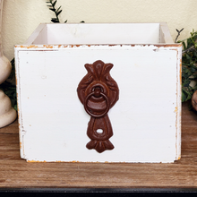 Load image into Gallery viewer, Rustic antique style handle on a chippy white drawer
