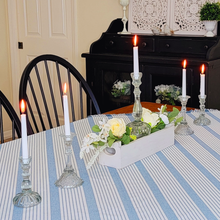 Load image into Gallery viewer, Blue Grain Sack Striped Table Cloth with Fringe
