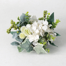Load image into Gallery viewer, White Hydrangea and Foliage Floral Half Sphere 10&quot;
